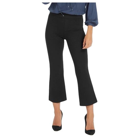 Spanx Black Cropped Flare Ponte High Rise Pants Large Petite Stretch Pull On - Picture 1 of 10